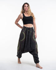 Women's Patchwork Stone Washed Low Cut Cotton Pants in Black 01
