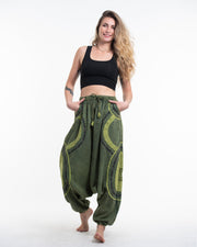 Women's Patchwork Stone Washed Low Cut Cotton Pants in Green 01