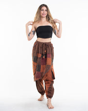Women's Patchwork Stone Washed Low Cut Cotton Pants in Brown 02