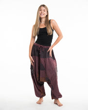 Womens Patchwork Stone Washed Low Cut Cotton Pants in Red 03