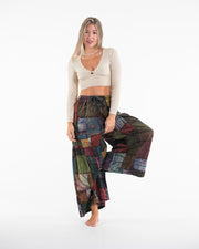 Women's Patchwork Stone Washed Wide Leg Cotton Pants in Dusk