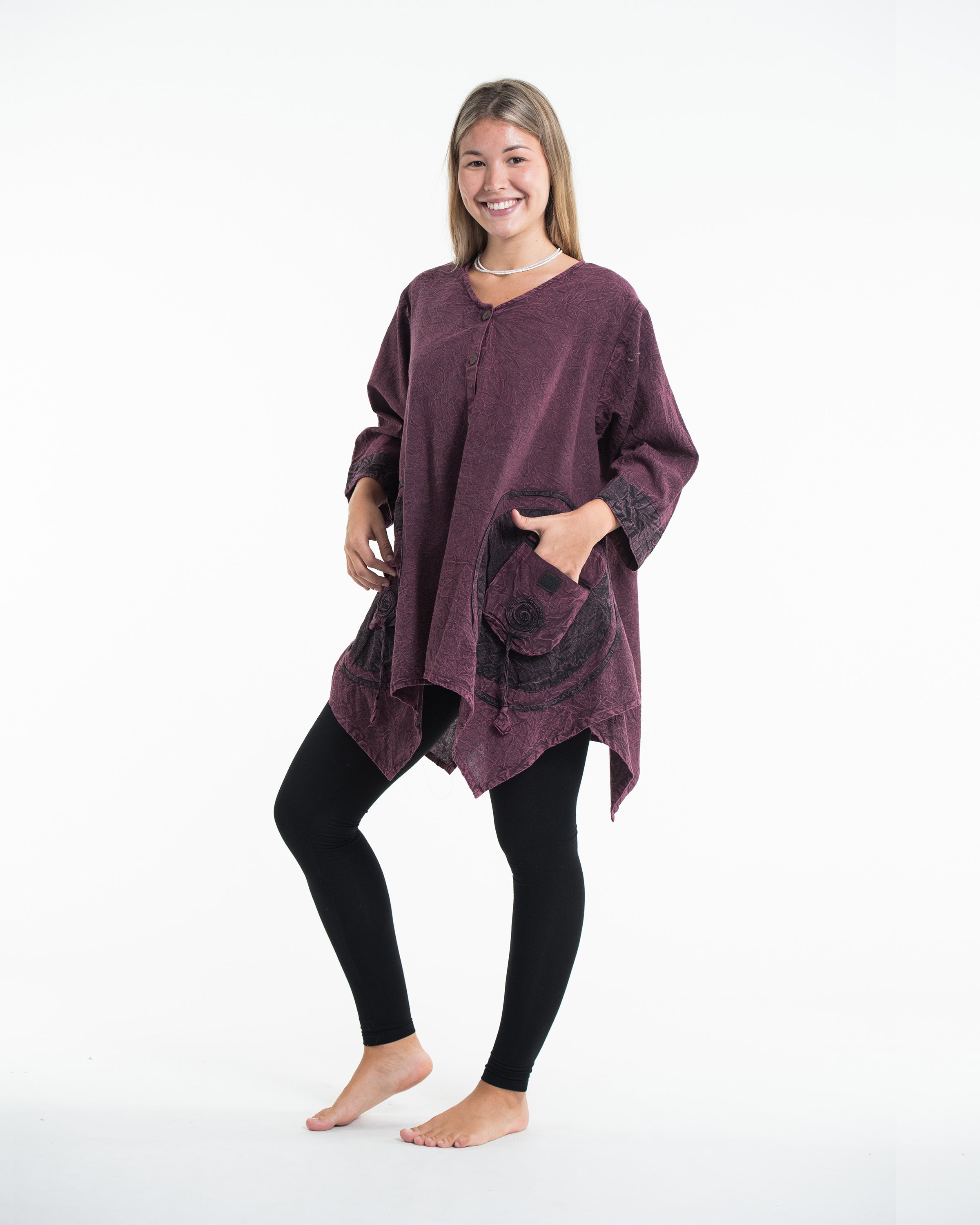 Unisex Spiral Stonewashed Tunic Top in Purple
