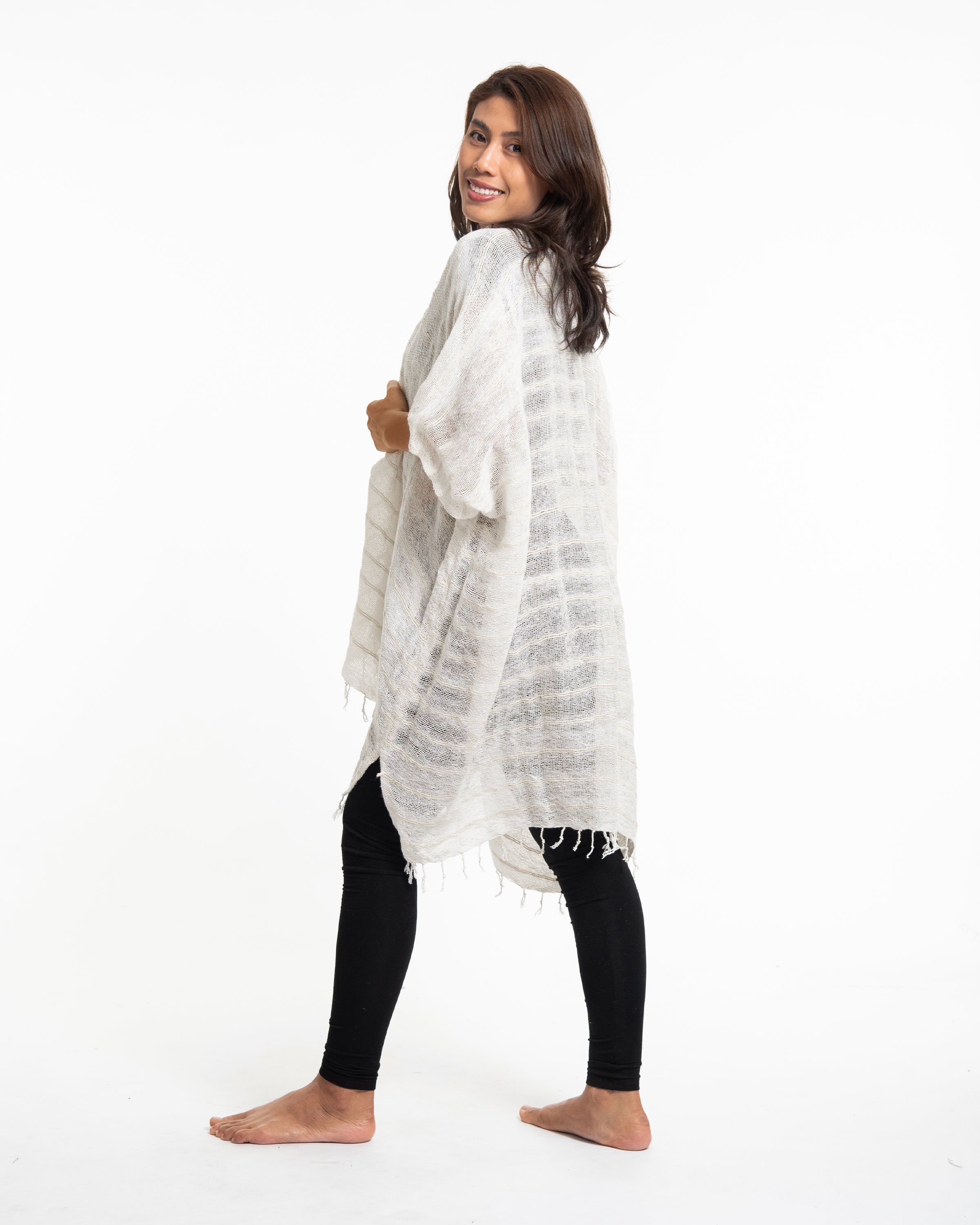 Hand-Woven Cotton Kimono Cardigan in Off White