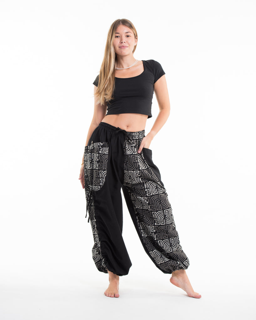 Two Tone Maze Prints Women's Cotton Pants in Black – Harem Pants