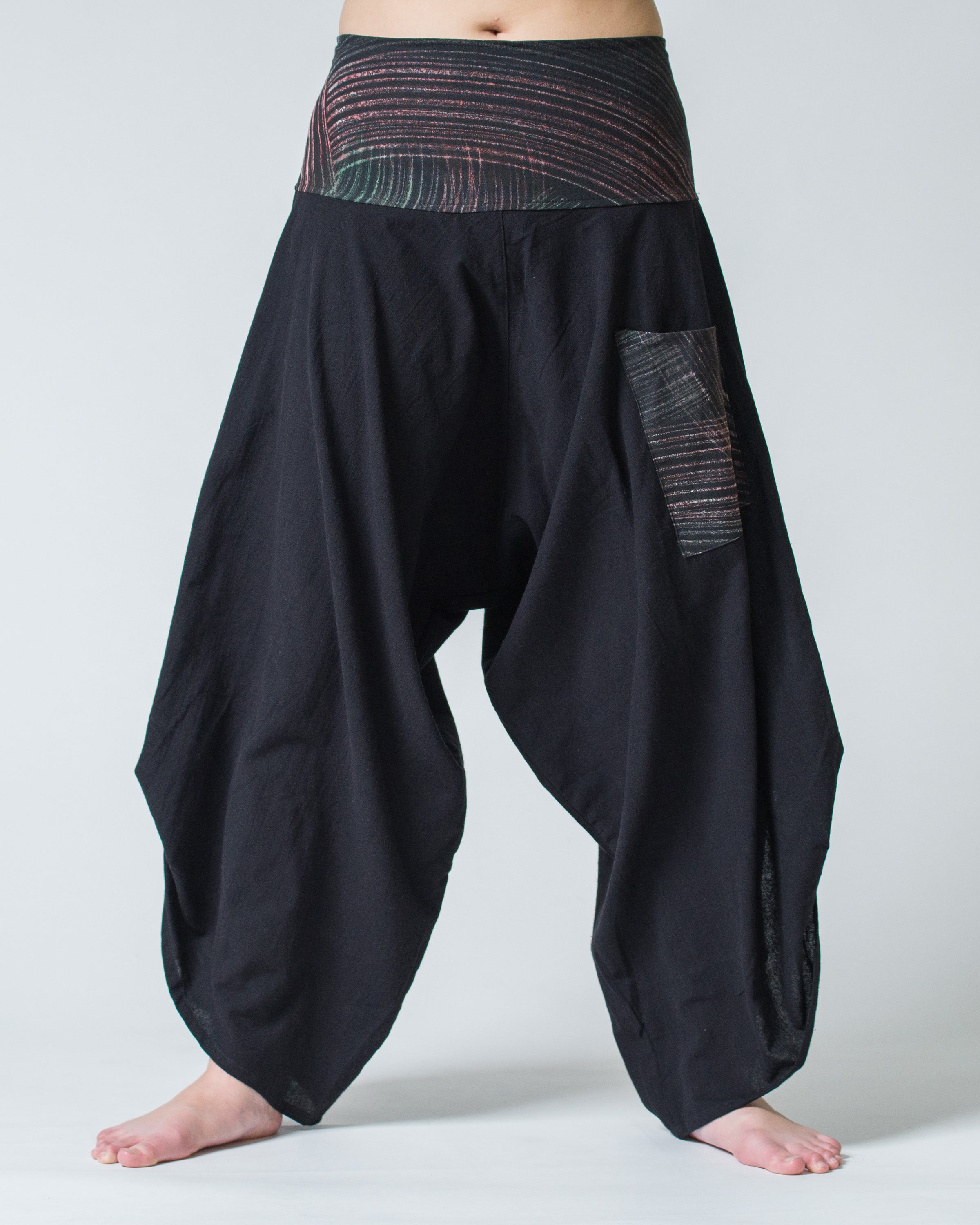Women's Thai Button Up Cotton Pants with Hill Tribe Trim Black