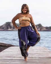 Plus Size Stone Washed Patchwork Women Unisex Pants in Blue