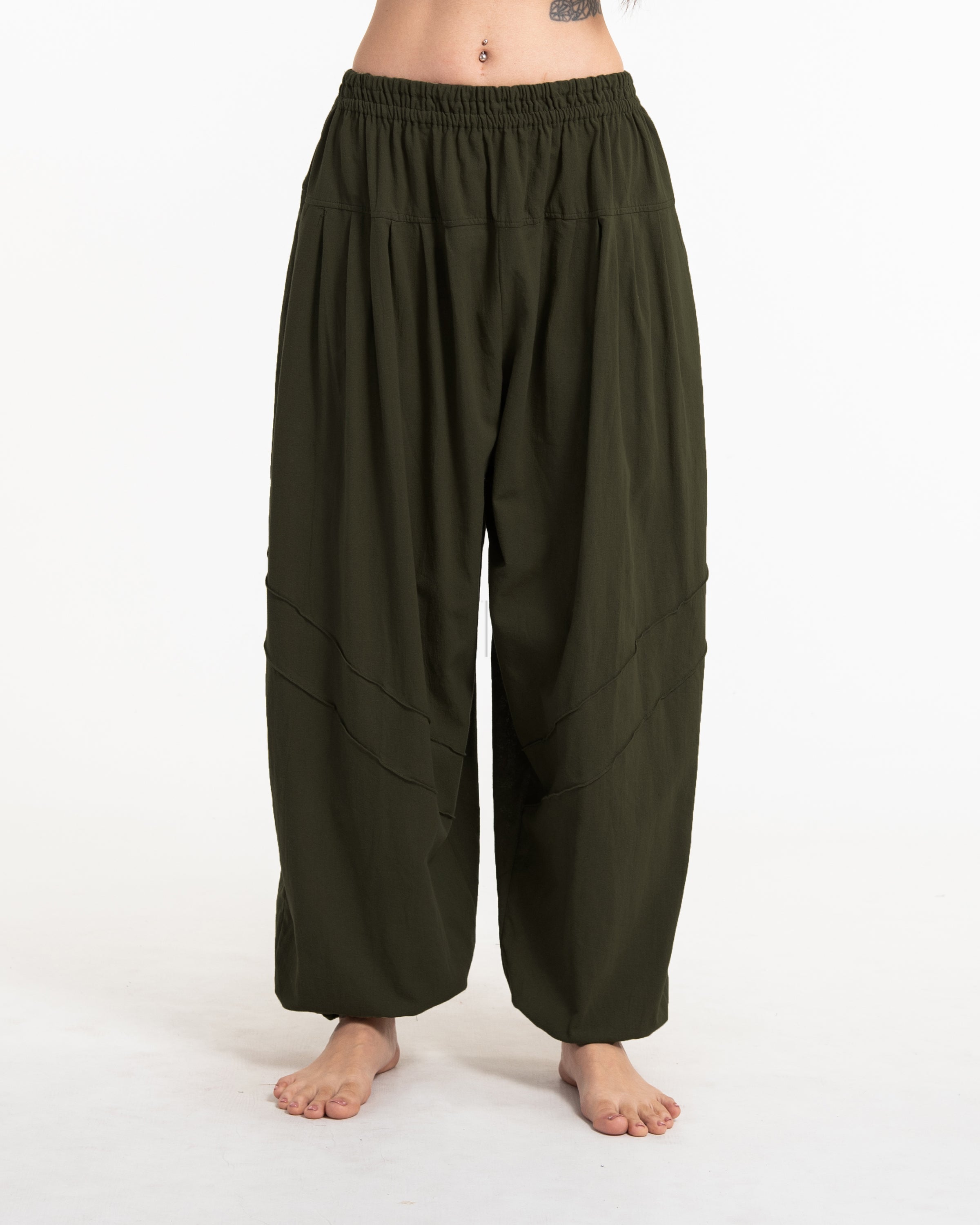 Genie Women's Cotton Harem Pants in Dark Green
