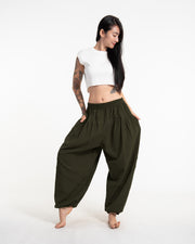 Genie Women's Cotton Harem Pants in Dark Green