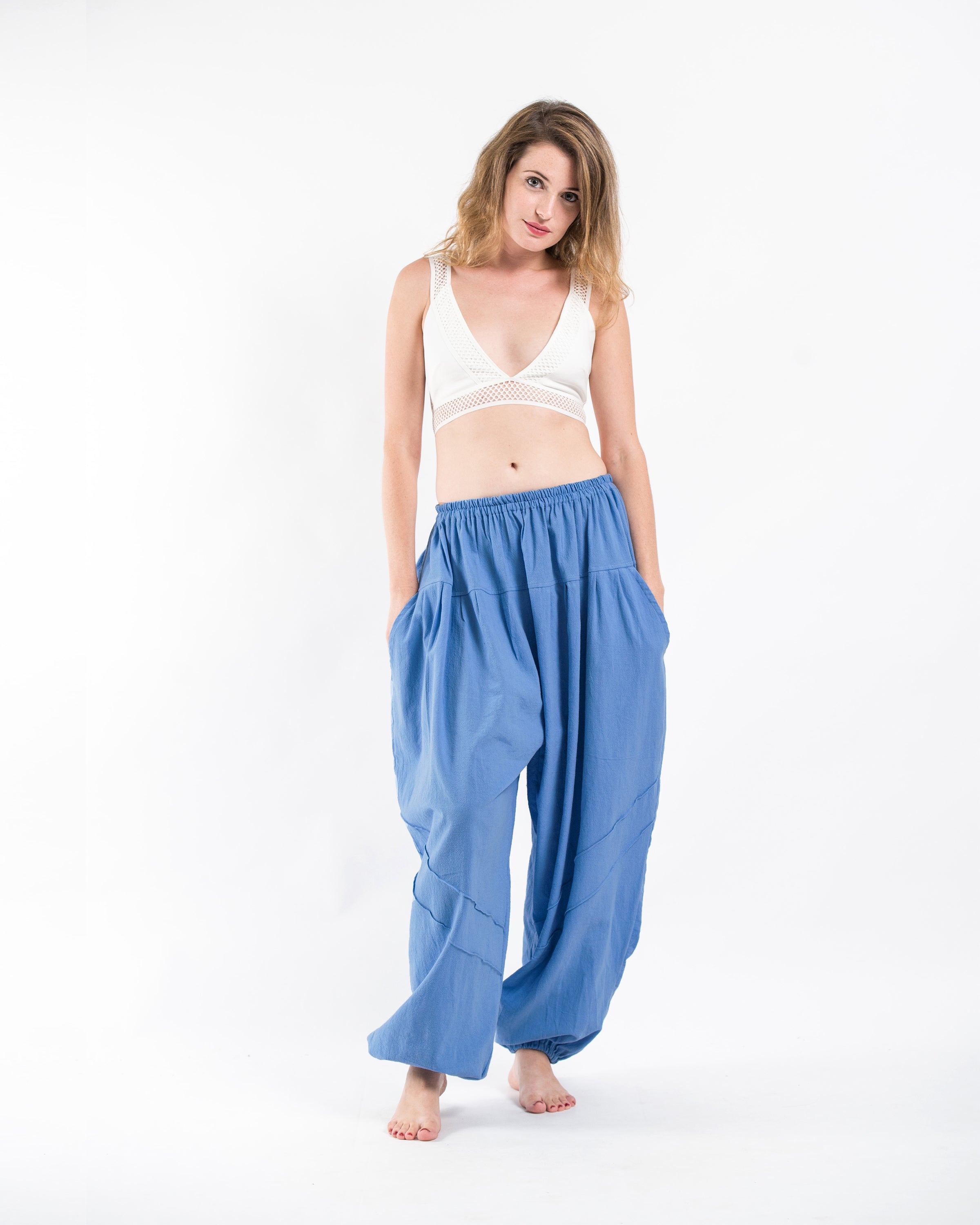 Genie Women's Cotton Harem Pants in Light Blue