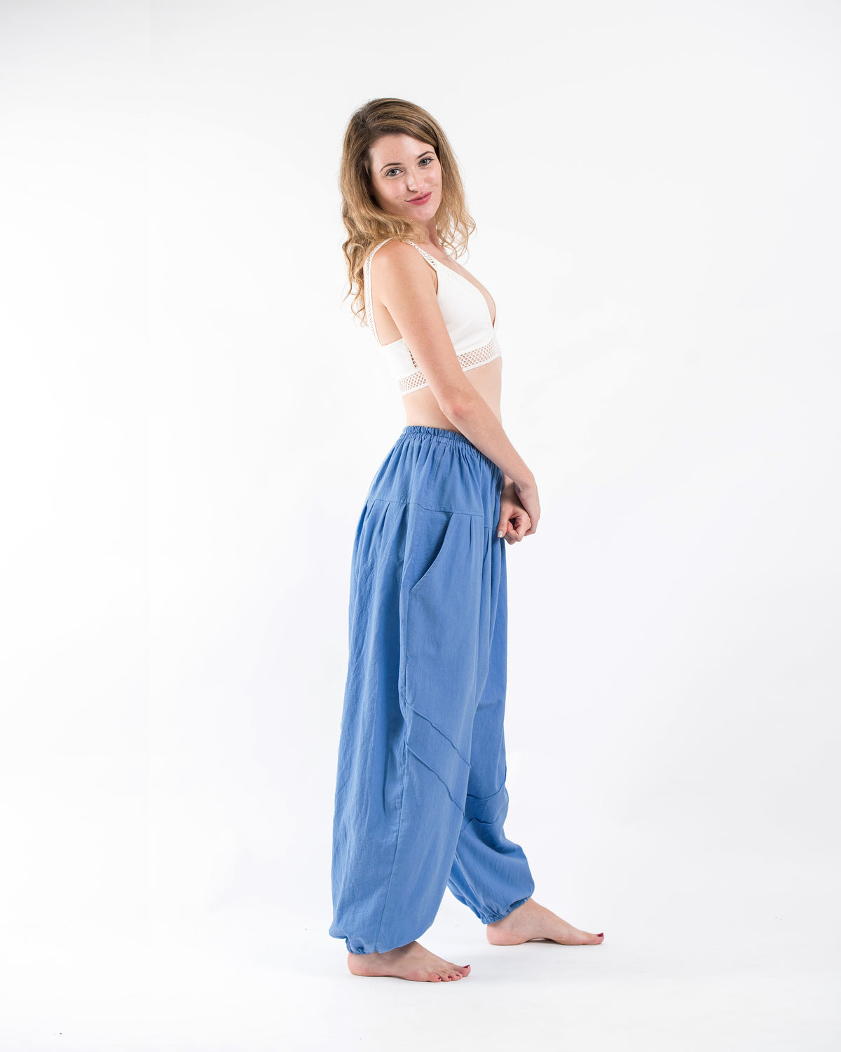 Genie Women's Cotton Harem Pants in Light Blue