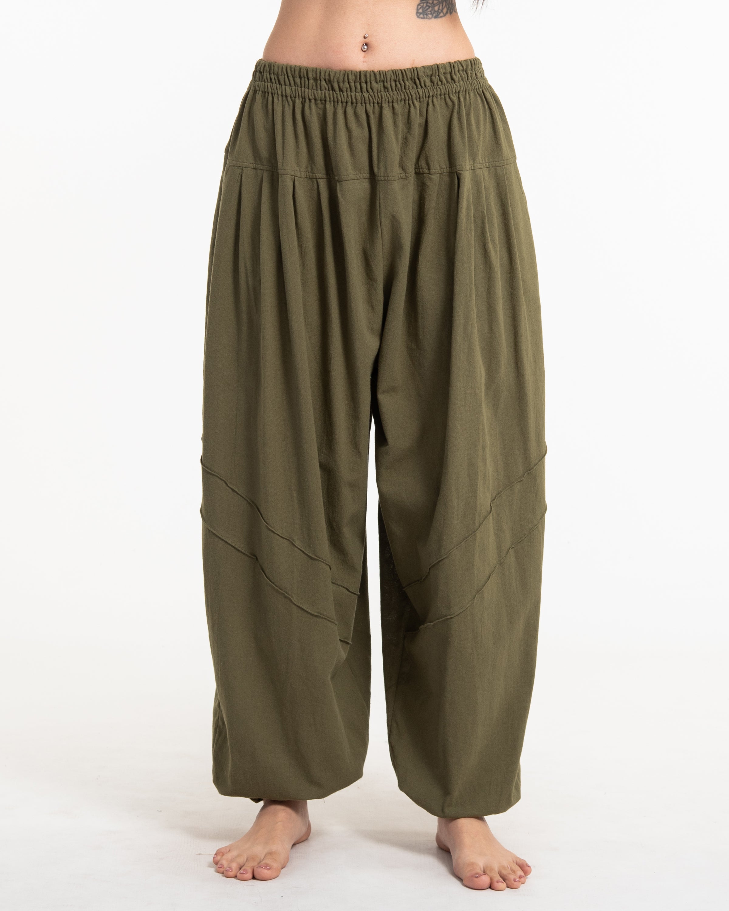 Genie Women's Cotton Harem Pants in Olive Green