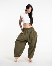 Genie Women's Cotton Harem Pants in Olive Green