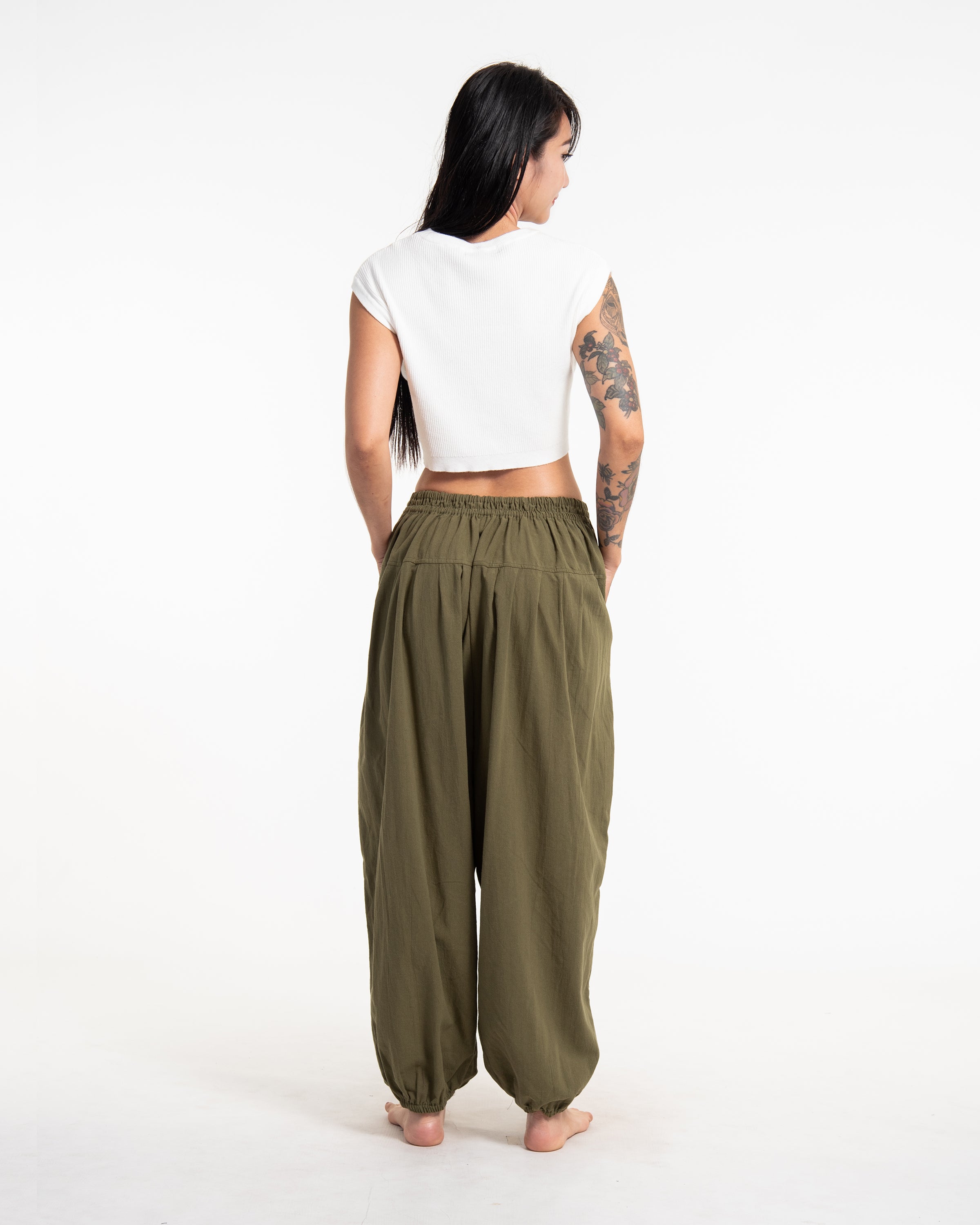Genie Women's Cotton Harem Pants in Olive Green