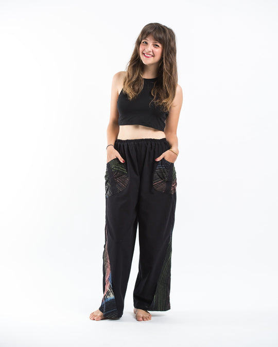 Thai Cotton Women's Pants With Hill Tribe Trim in Black