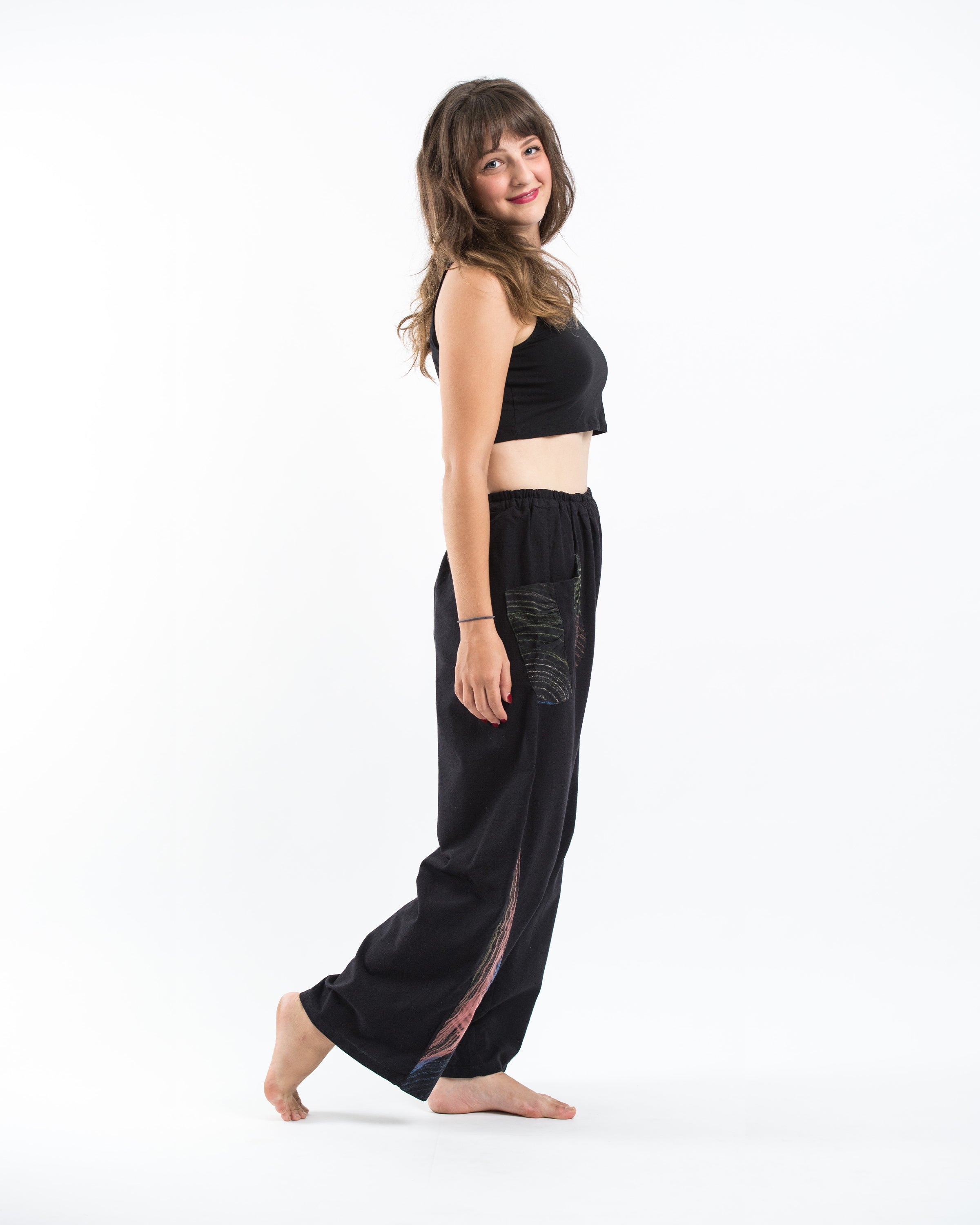 Thai Cotton Women's Pants With Hill Tribe Trim in Black