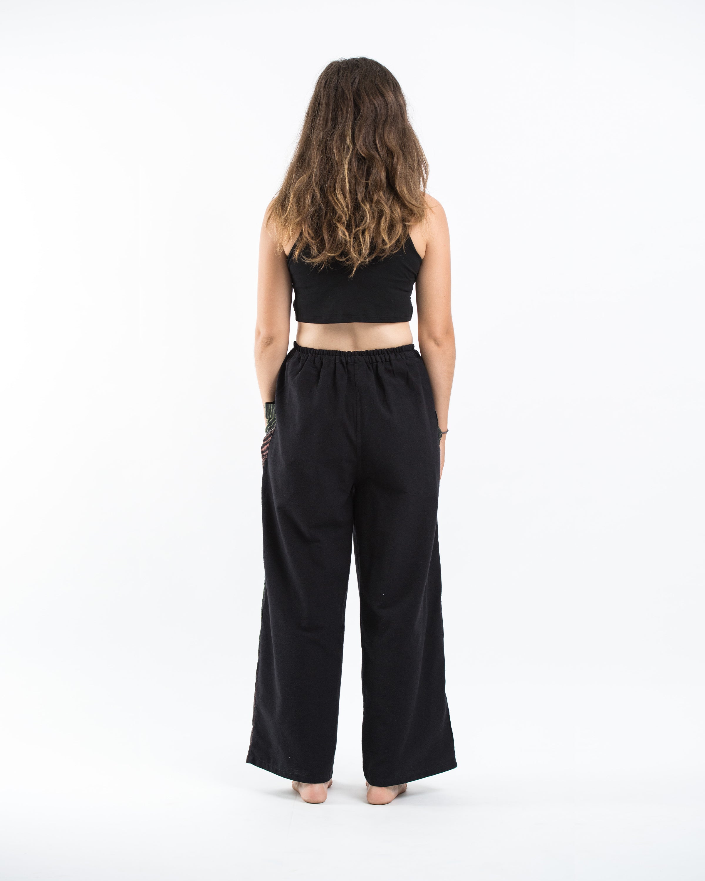 Thai Cotton Women's Pants With Hill Tribe Trim in Black