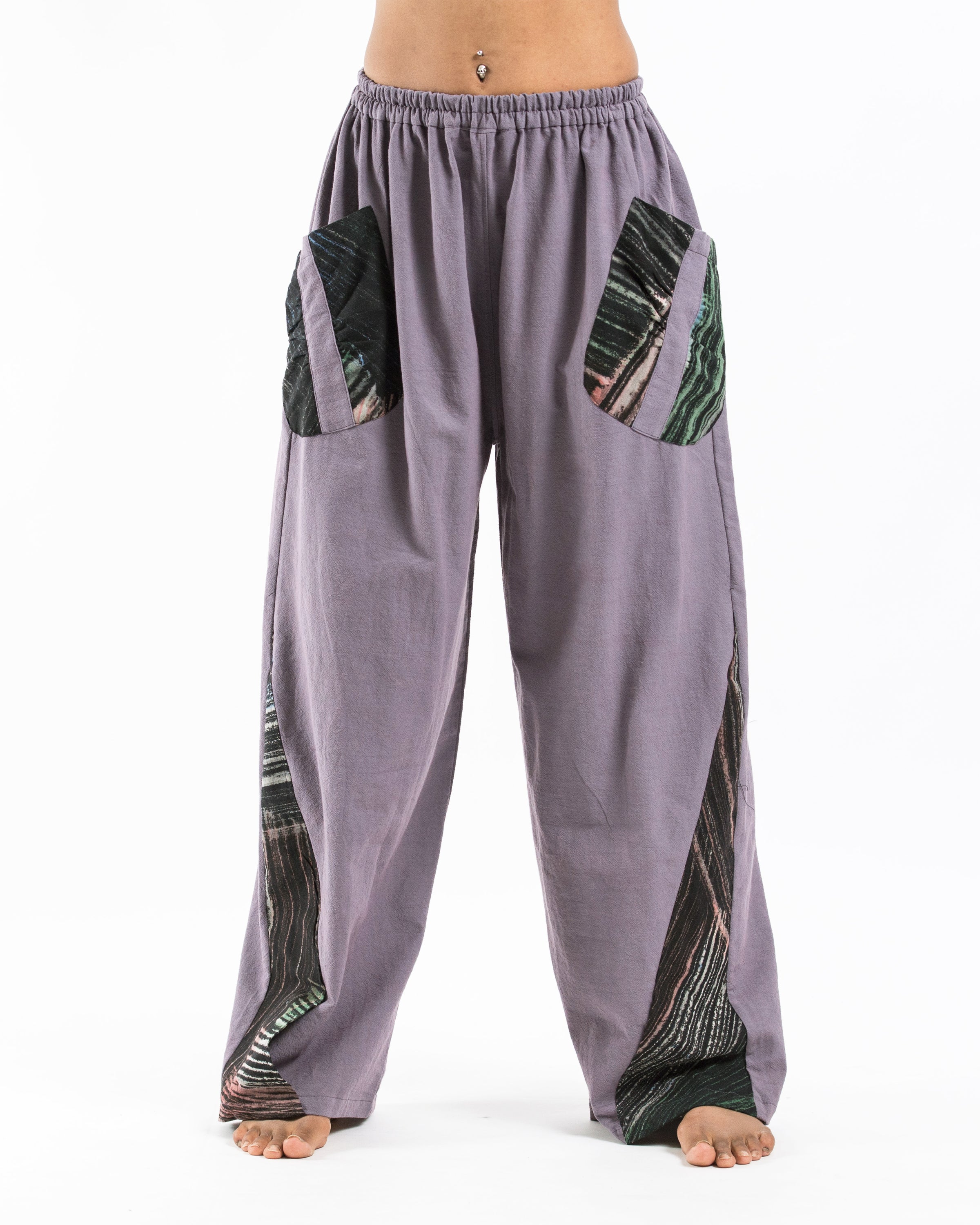 Thai Cotton Women's Pants With Hill Tribe Trim in Violet