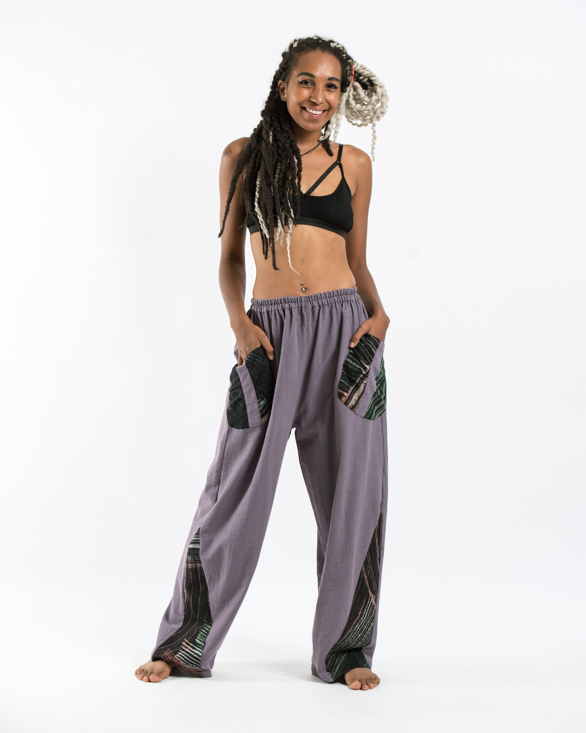 Thai Cotton Women's Pants With Hill Tribe Trim in Violet