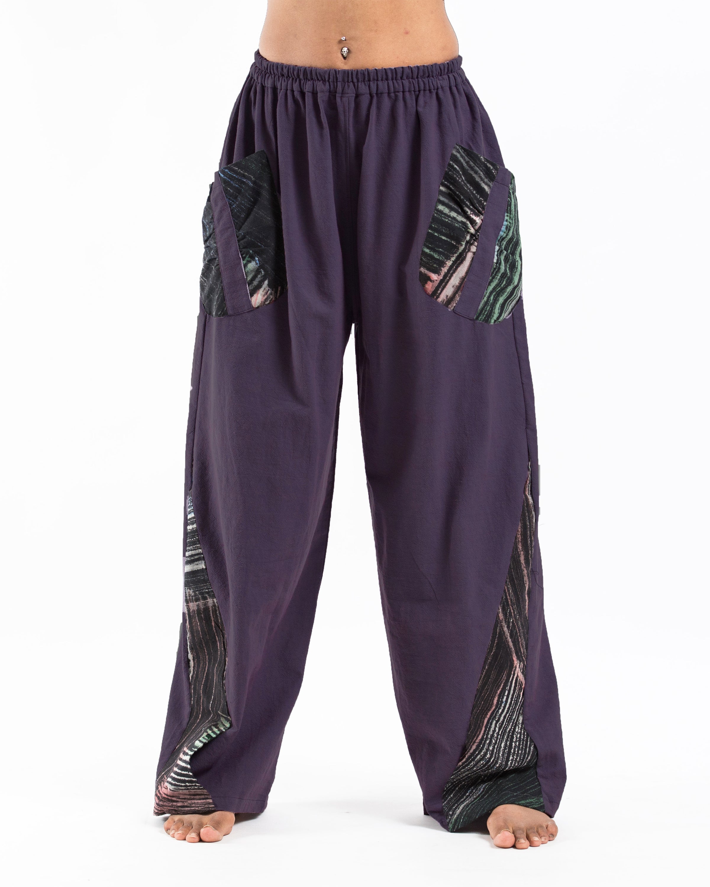 Thai Cotton Women's Pants With Hill Tribe Trim in Violet