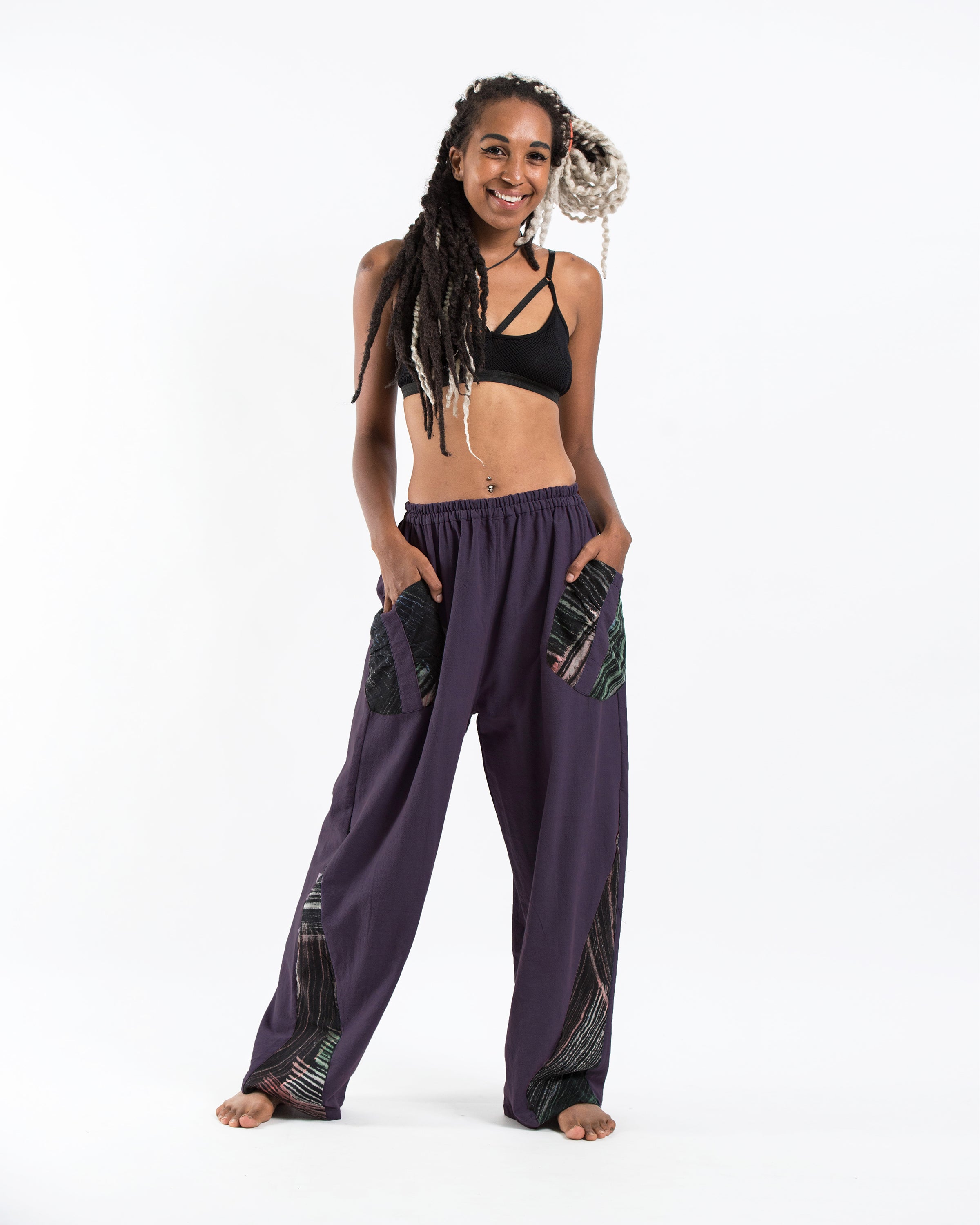 Thai Cotton Women's Pants With Hill Tribe Trim in Violet