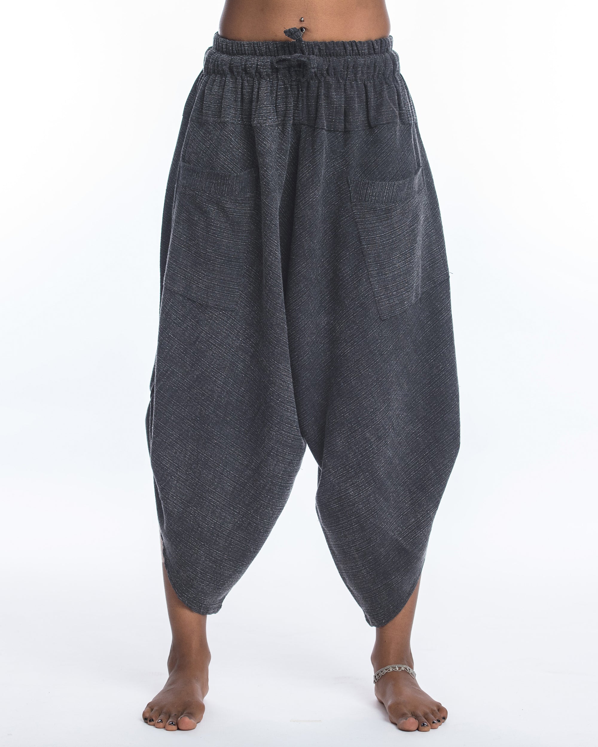 Stone Washed Large Pockets Women's Harem Pants in Black