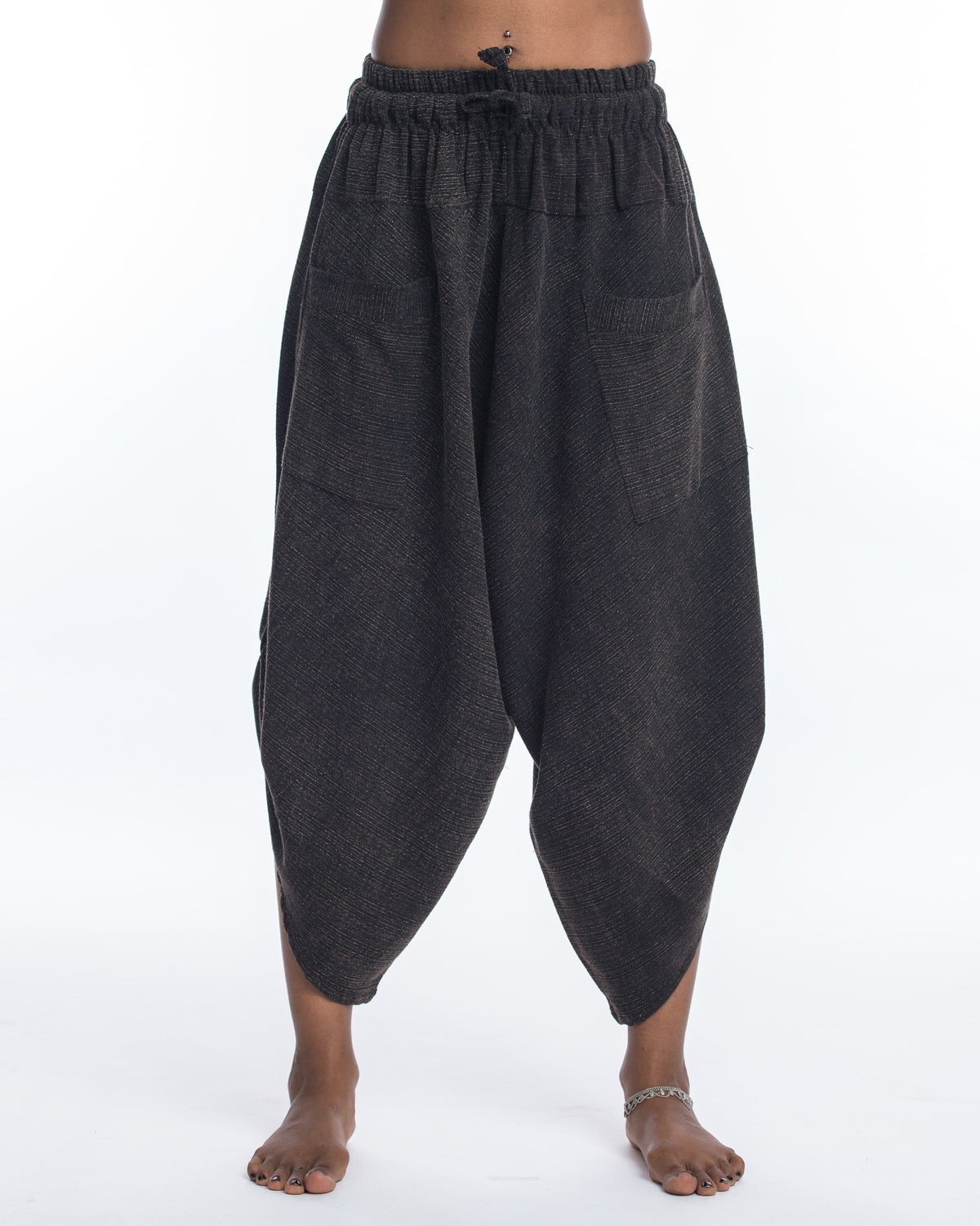 Stone Washed Large Pockets Women's Harem Pants in Black