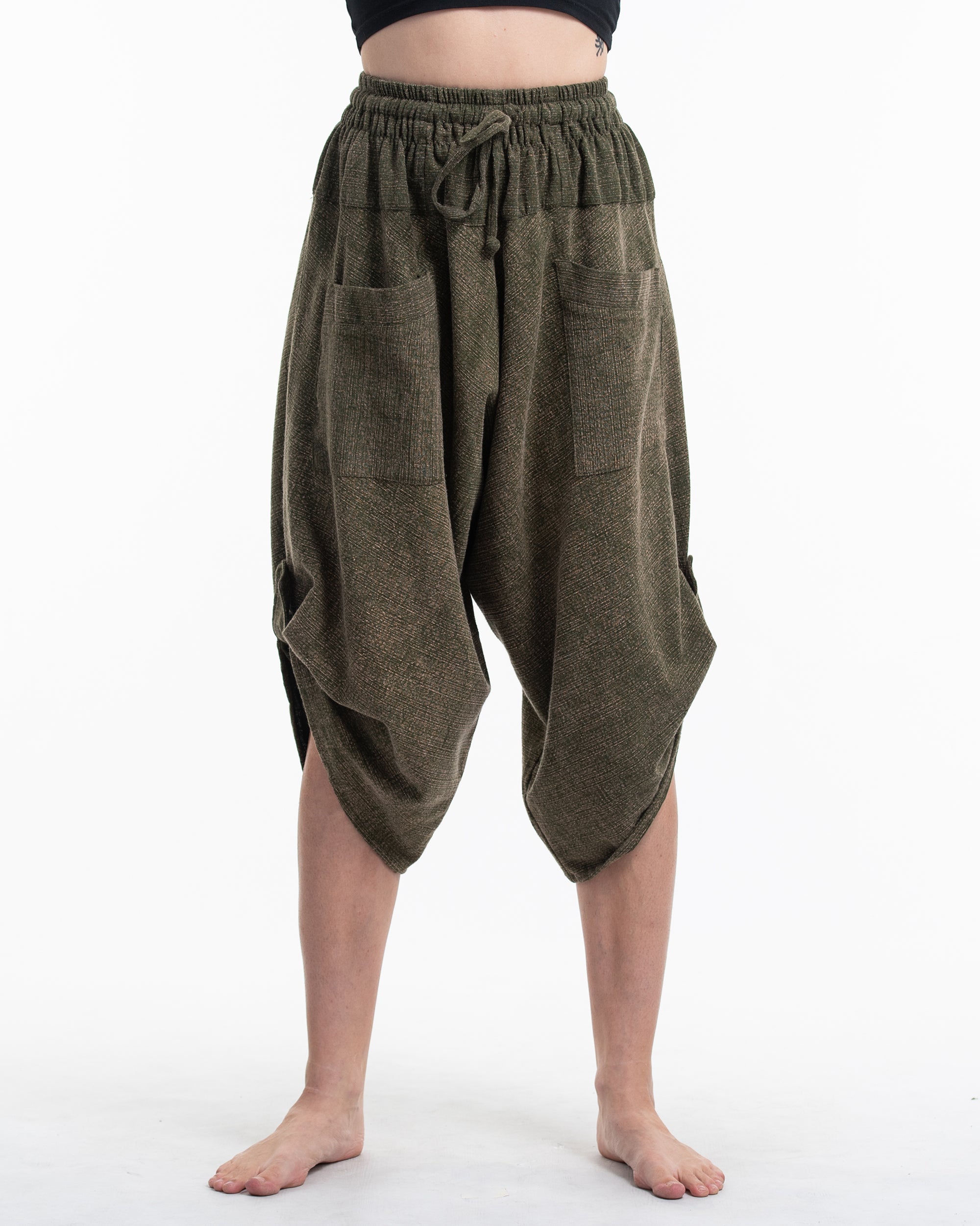 Stone Washed Large Pockets Women's Harem Pants in Olive