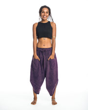 Stone Washed Large Pockets Women's Harem Pants in Purple