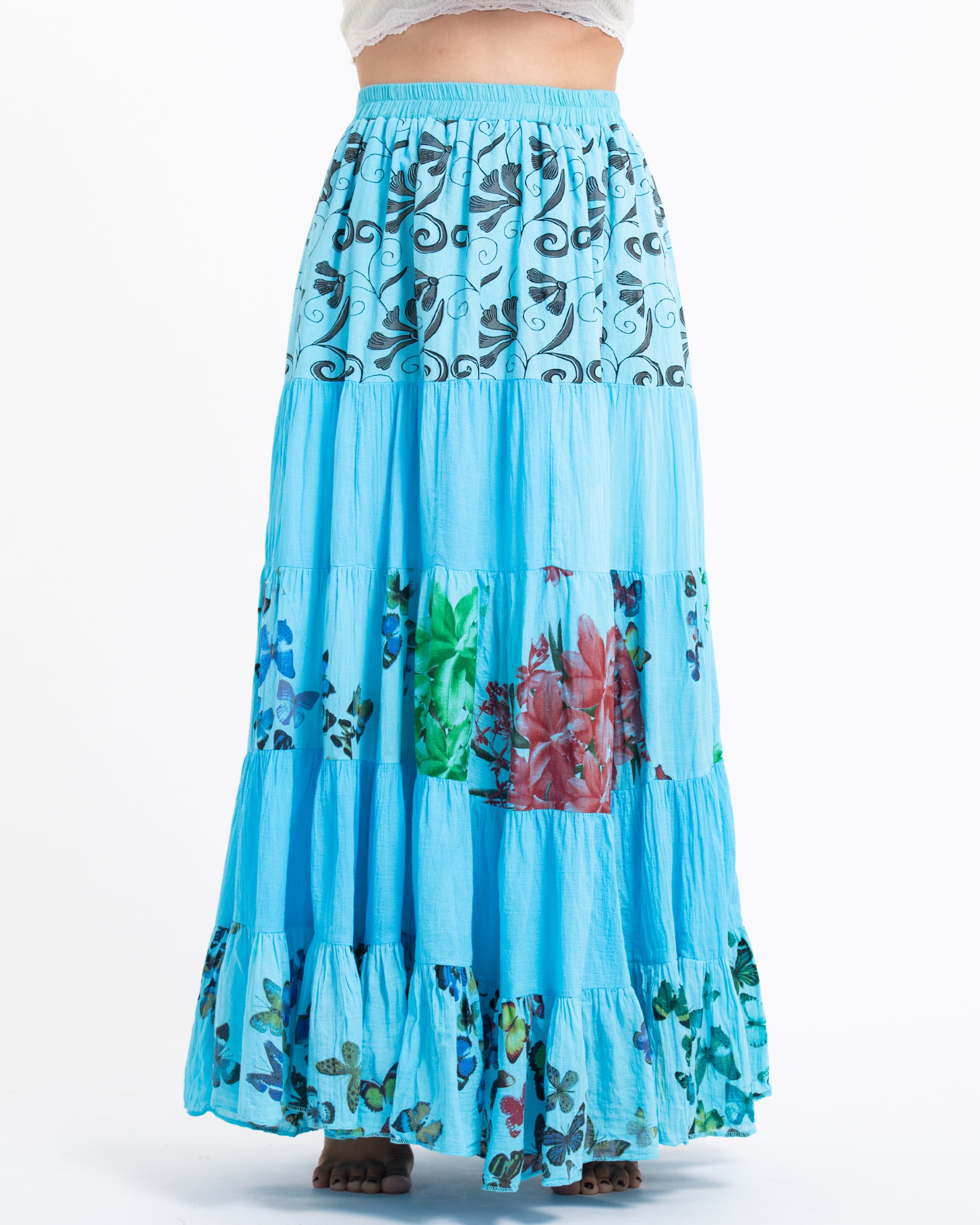 Patchwork Long Skirt in Light Blue