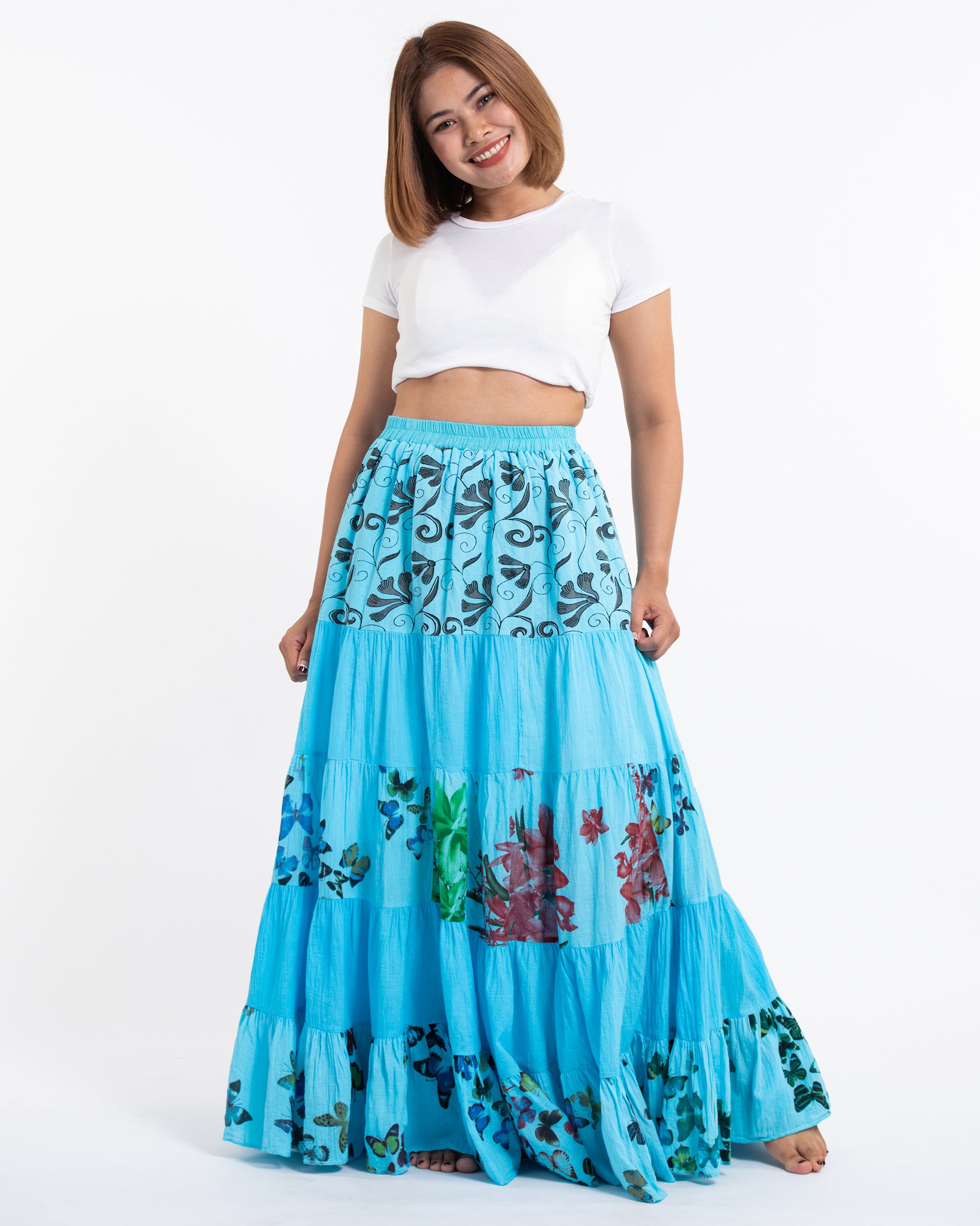 Patchwork Long Skirt in Light Blue