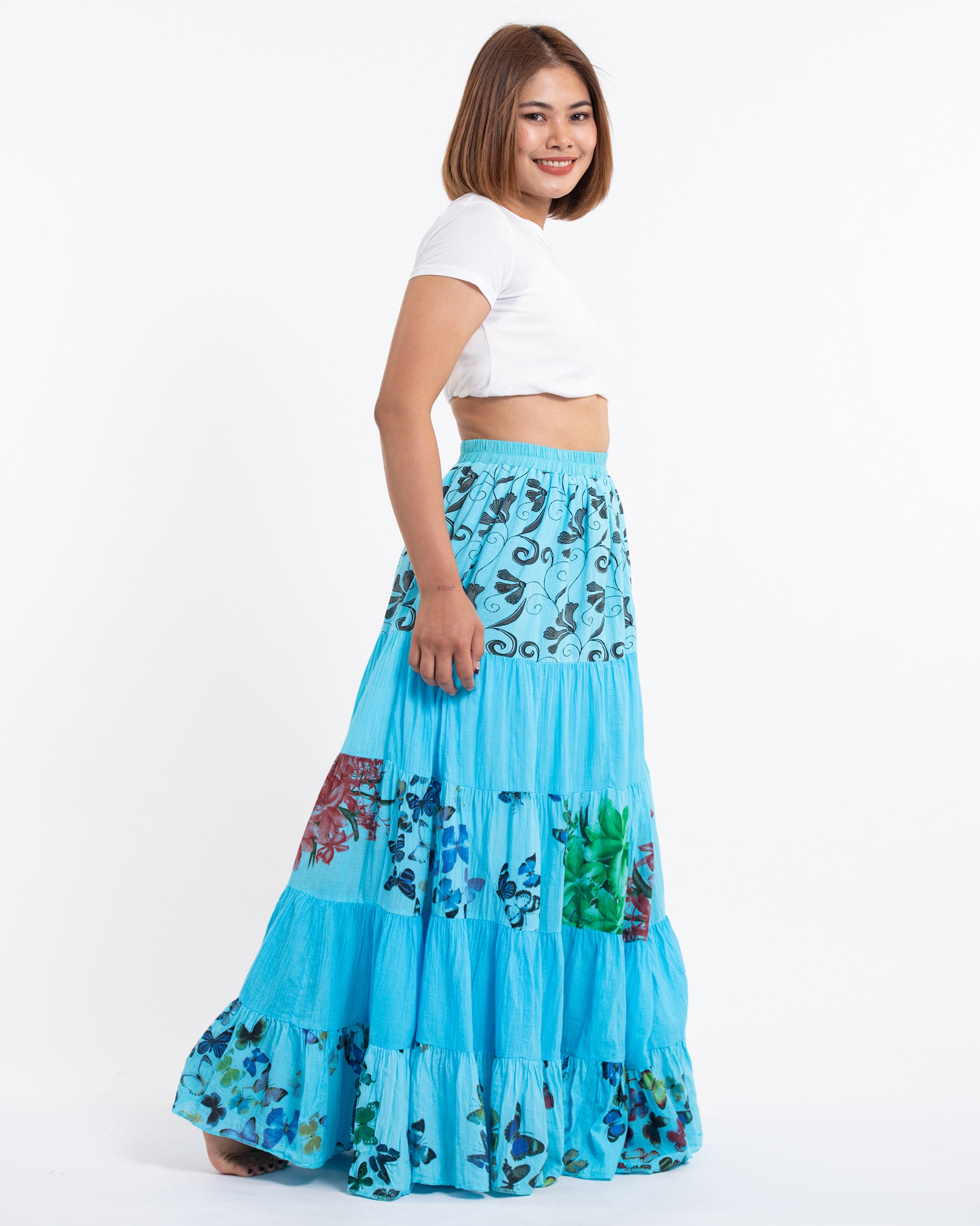 Patchwork Long Skirt in Light Blue