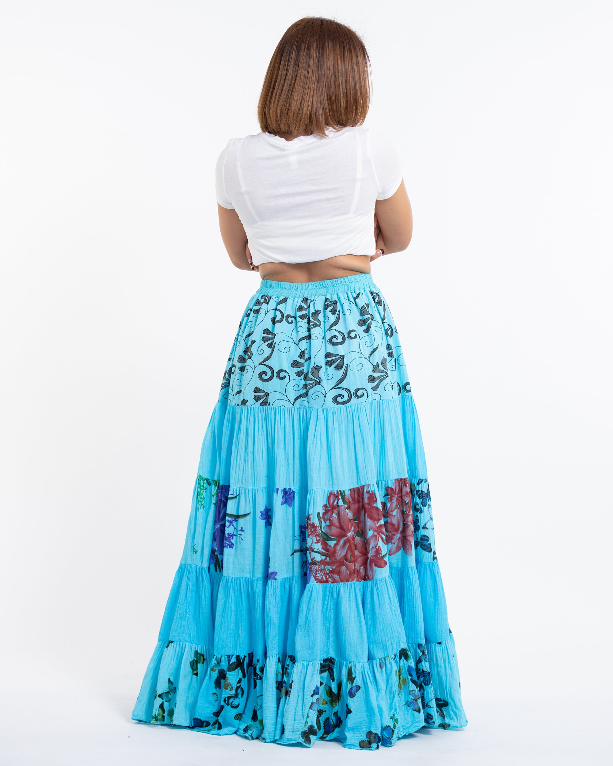 Patchwork Long Skirt in Light Blue