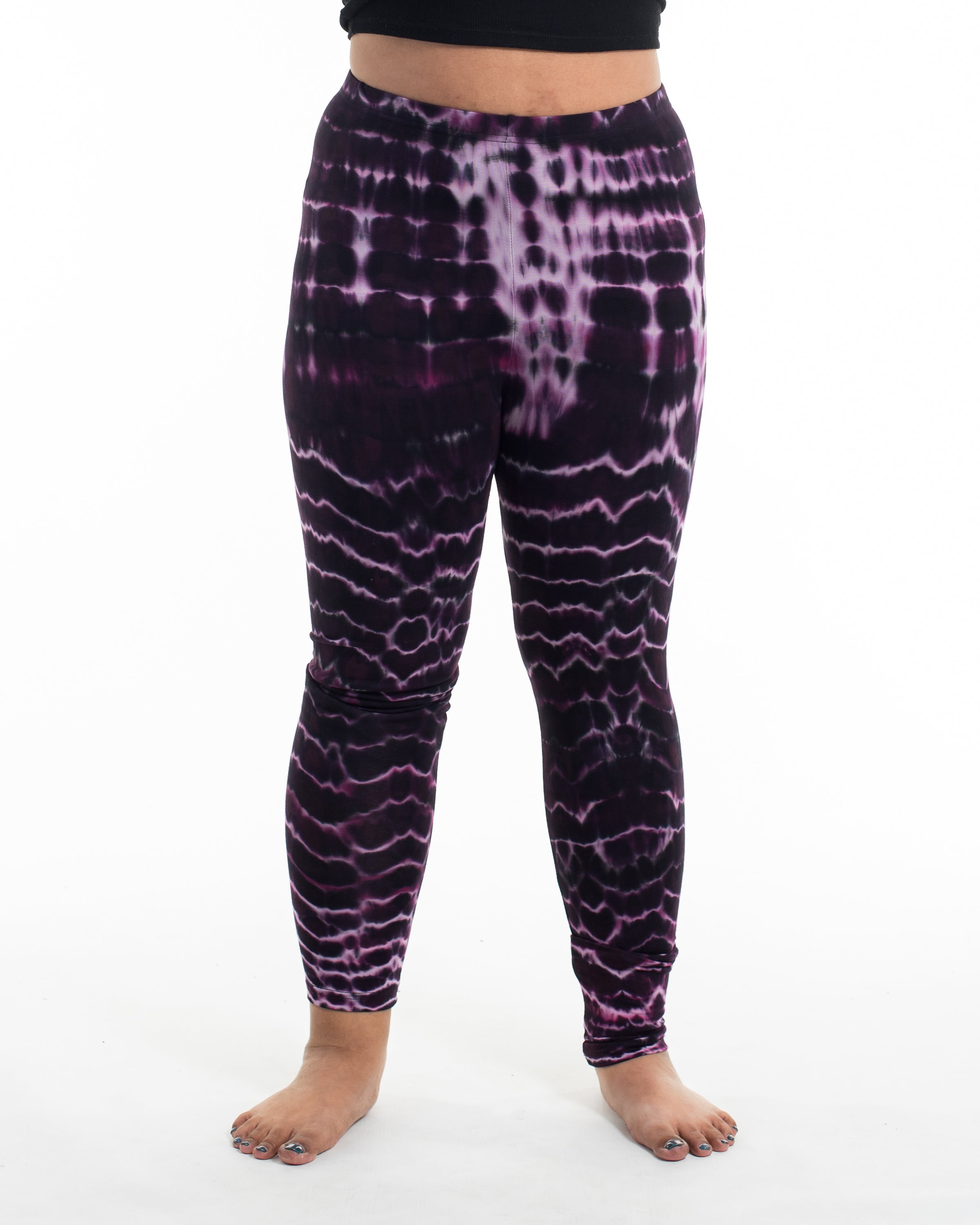 Plus Size Melting Stripes Tie Dye Cotton Leggings in Dark Purple