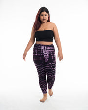 Plus Size Melting Stripes Tie Dye Cotton Leggings in Dark Purple