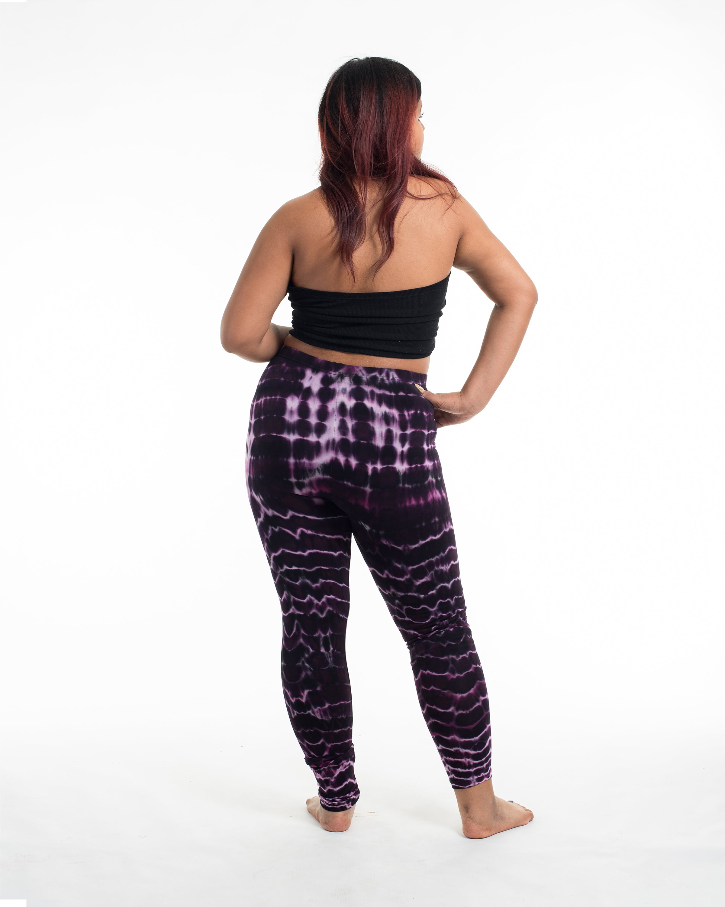 Plus Size Melting Stripes Tie Dye Cotton Leggings in Dark Purple