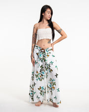 Women's Thai Harem Palazzo Pants in Butterflies Green