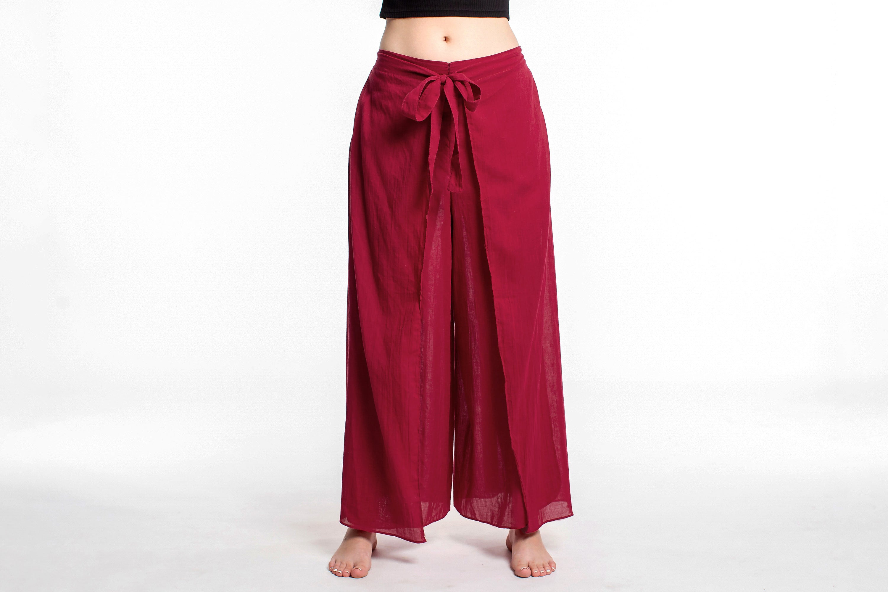 Women's Cotton Wrap Palazzo Pants in Solid Red