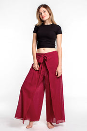 Women's Cotton Wrap Palazzo Pants in Solid Red