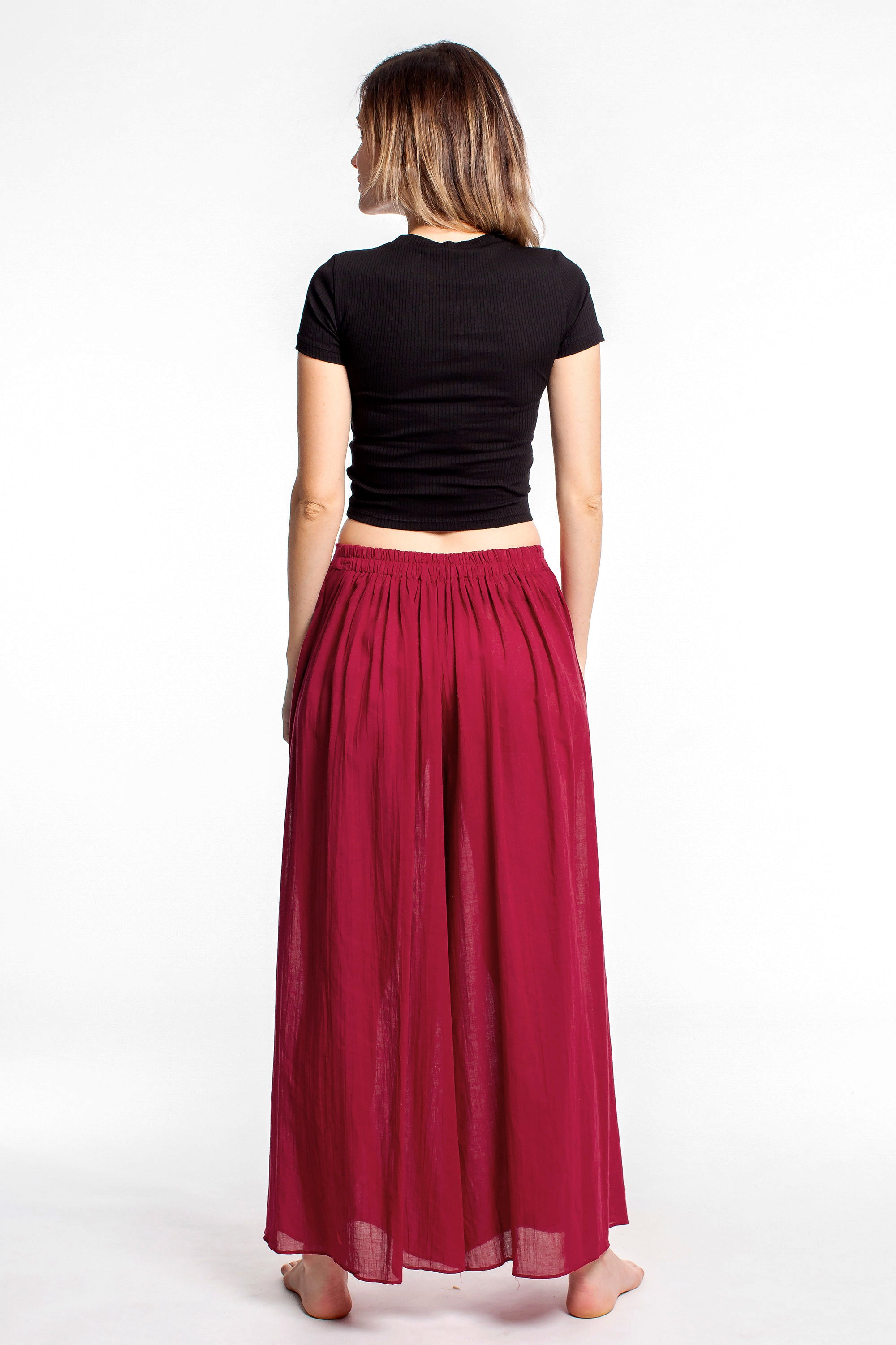 Women's Cotton Wrap Palazzo Pants in Solid Red