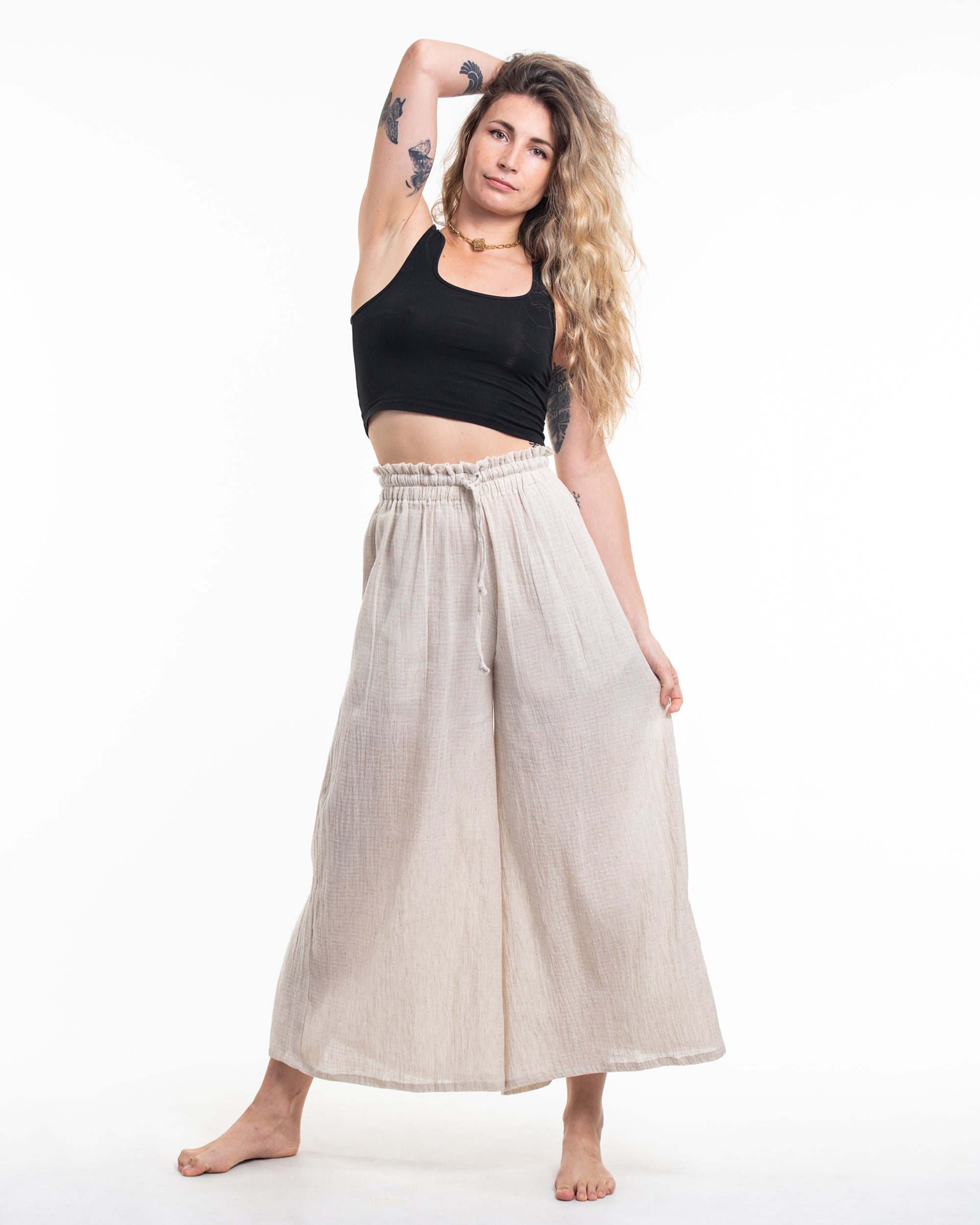 Women's Linen Cotton Blend Palazzo Pants in Natural