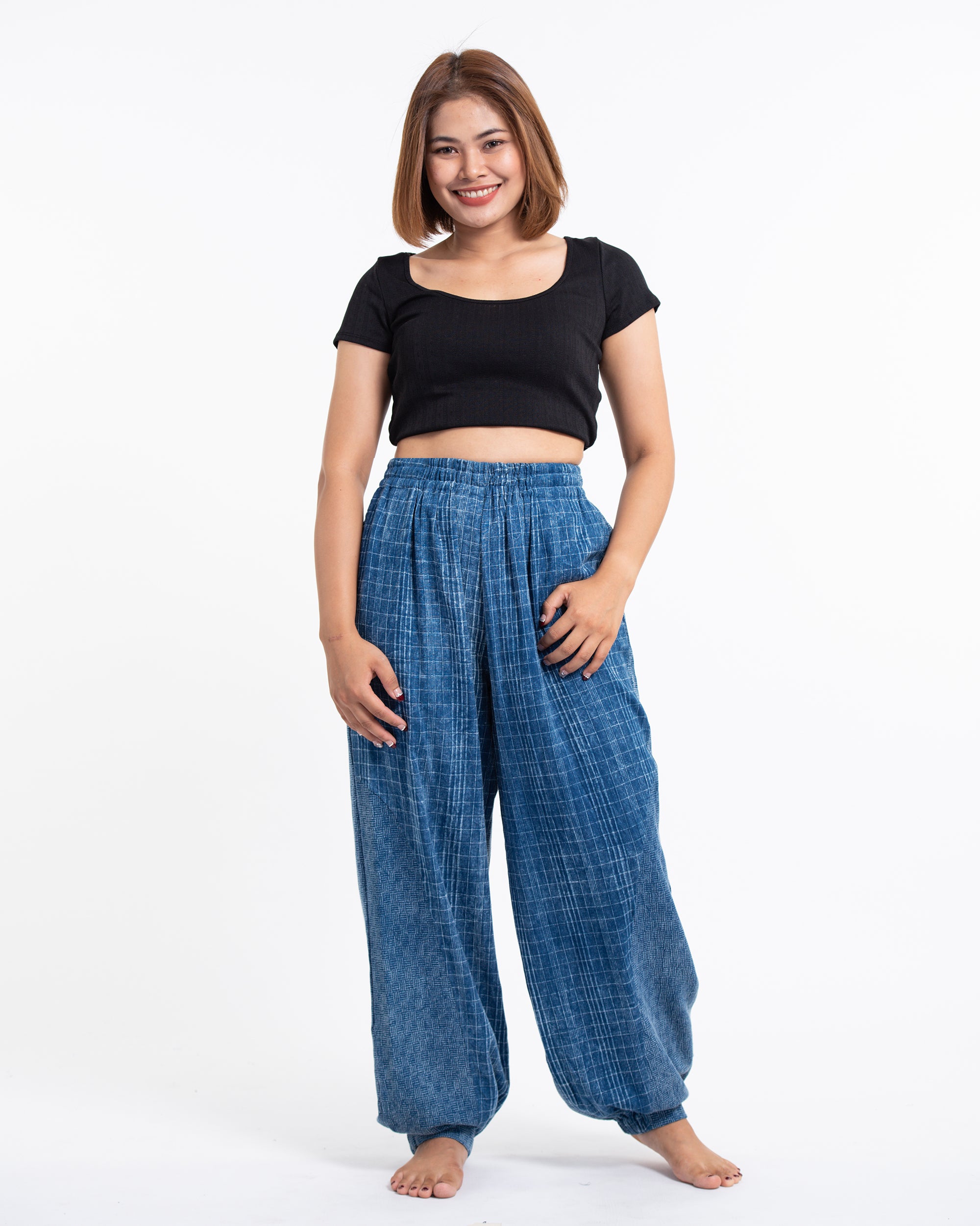 Women's Stone Washed Cotton Pants in Indigo