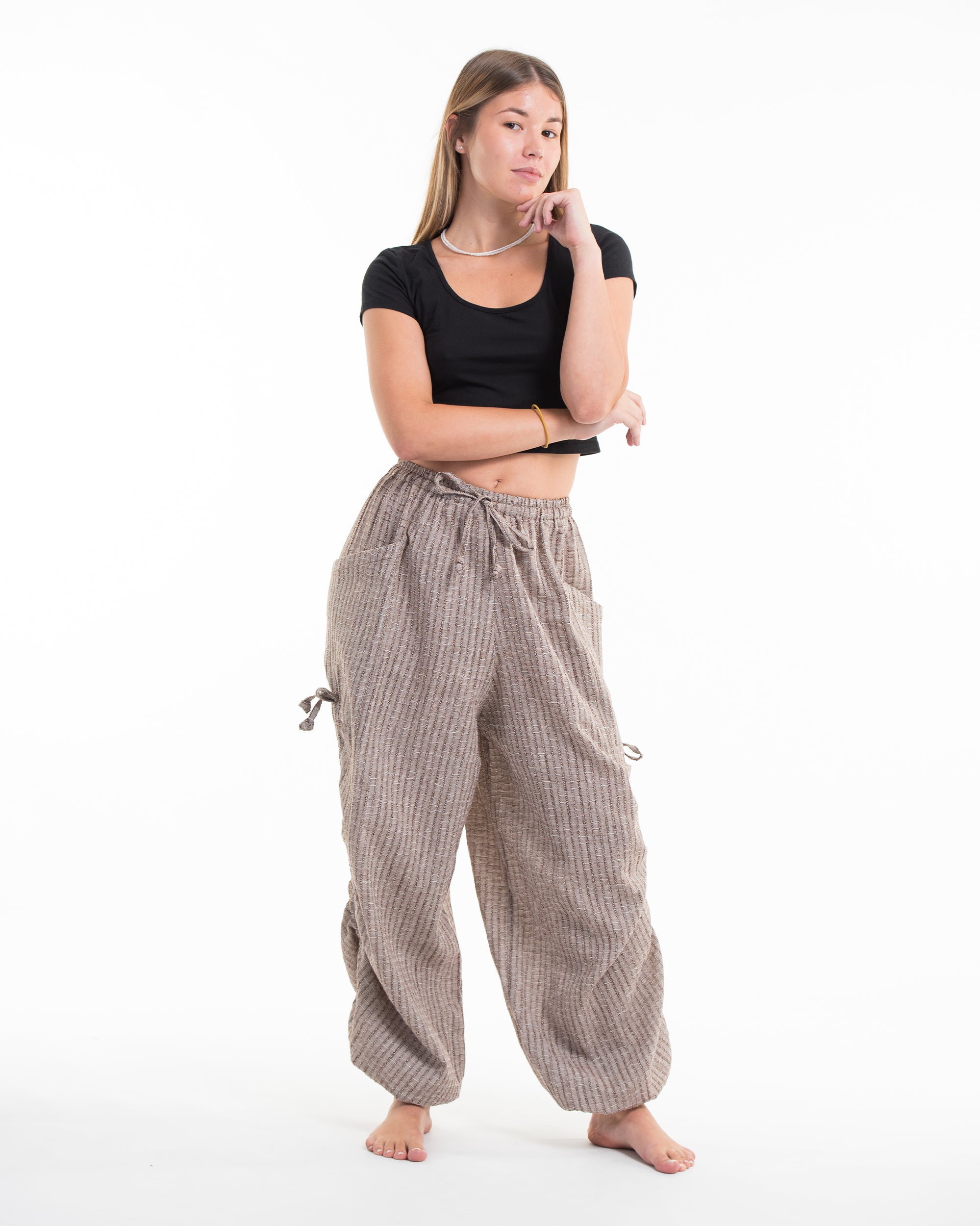 Women's Ribbed Tencel Cotton Blend Pants in Brown