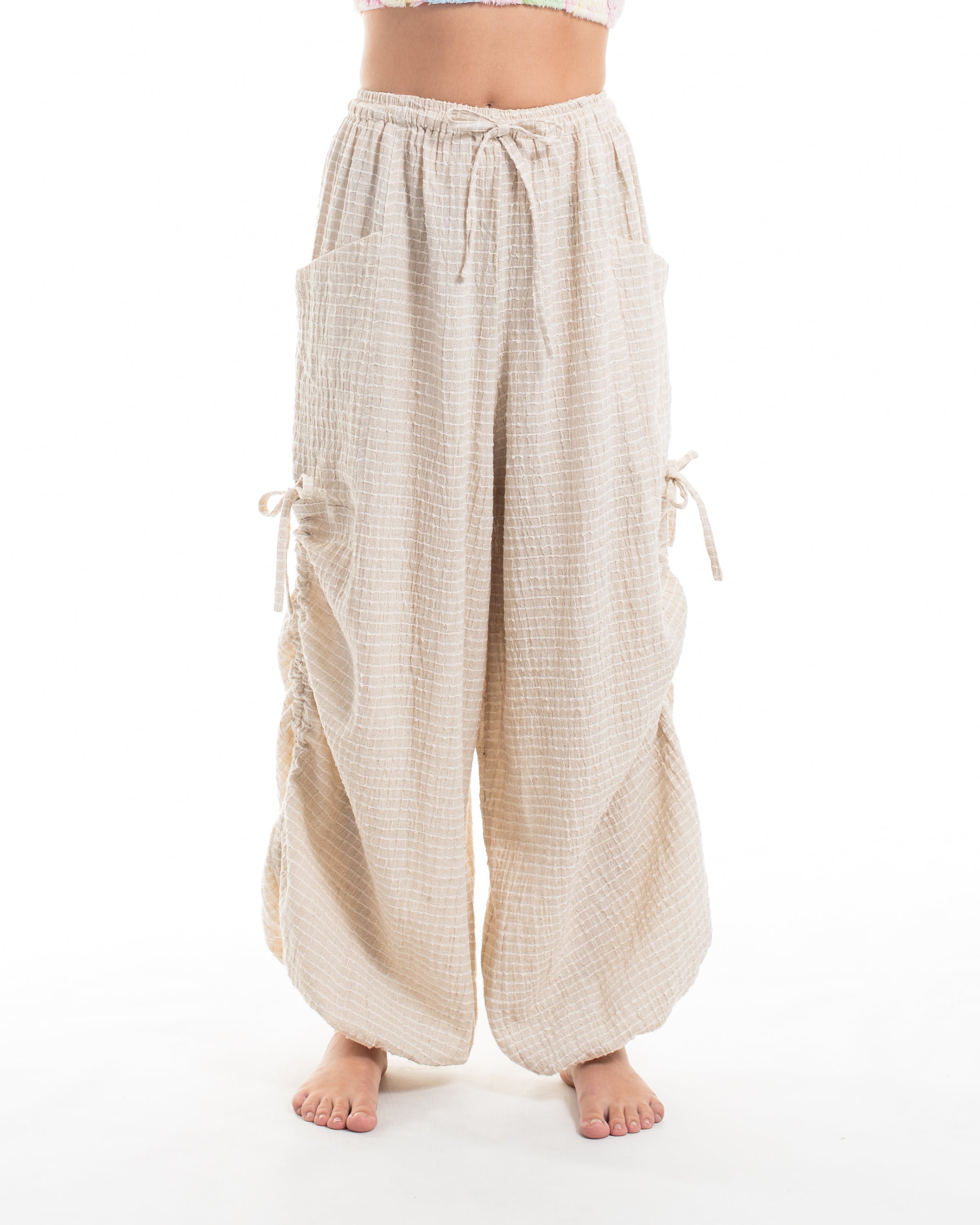 Women's Ribbed Linen Cotton Blend Pants in Natural