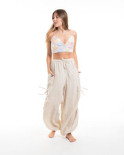 Women's Ribbed Linen Cotton Blend Pants in Natural