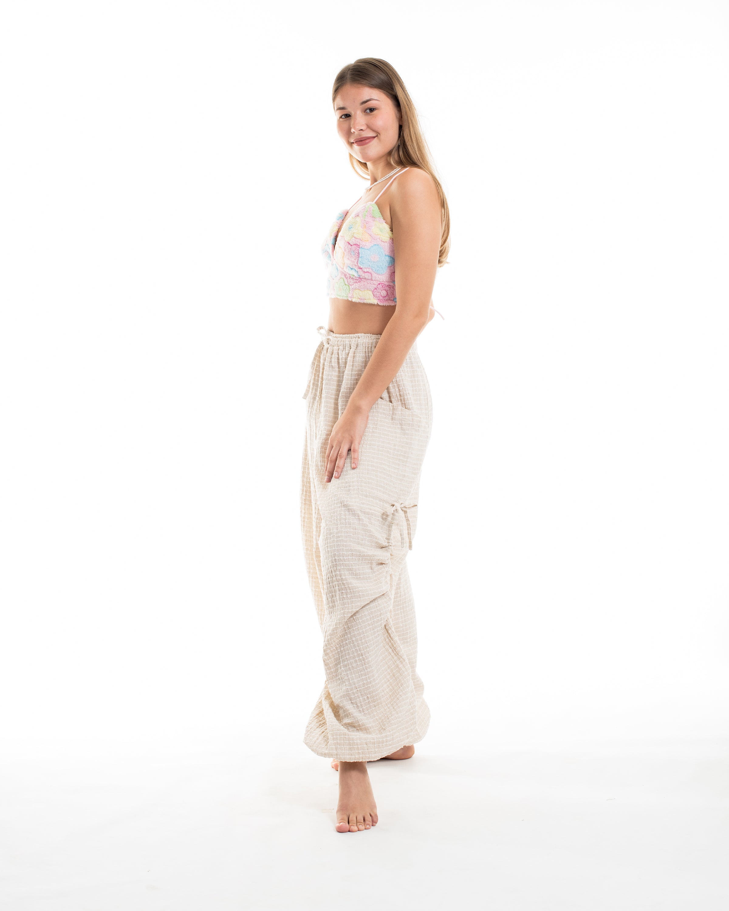 Women's Ribbed Linen Cotton Blend Pants in Natural