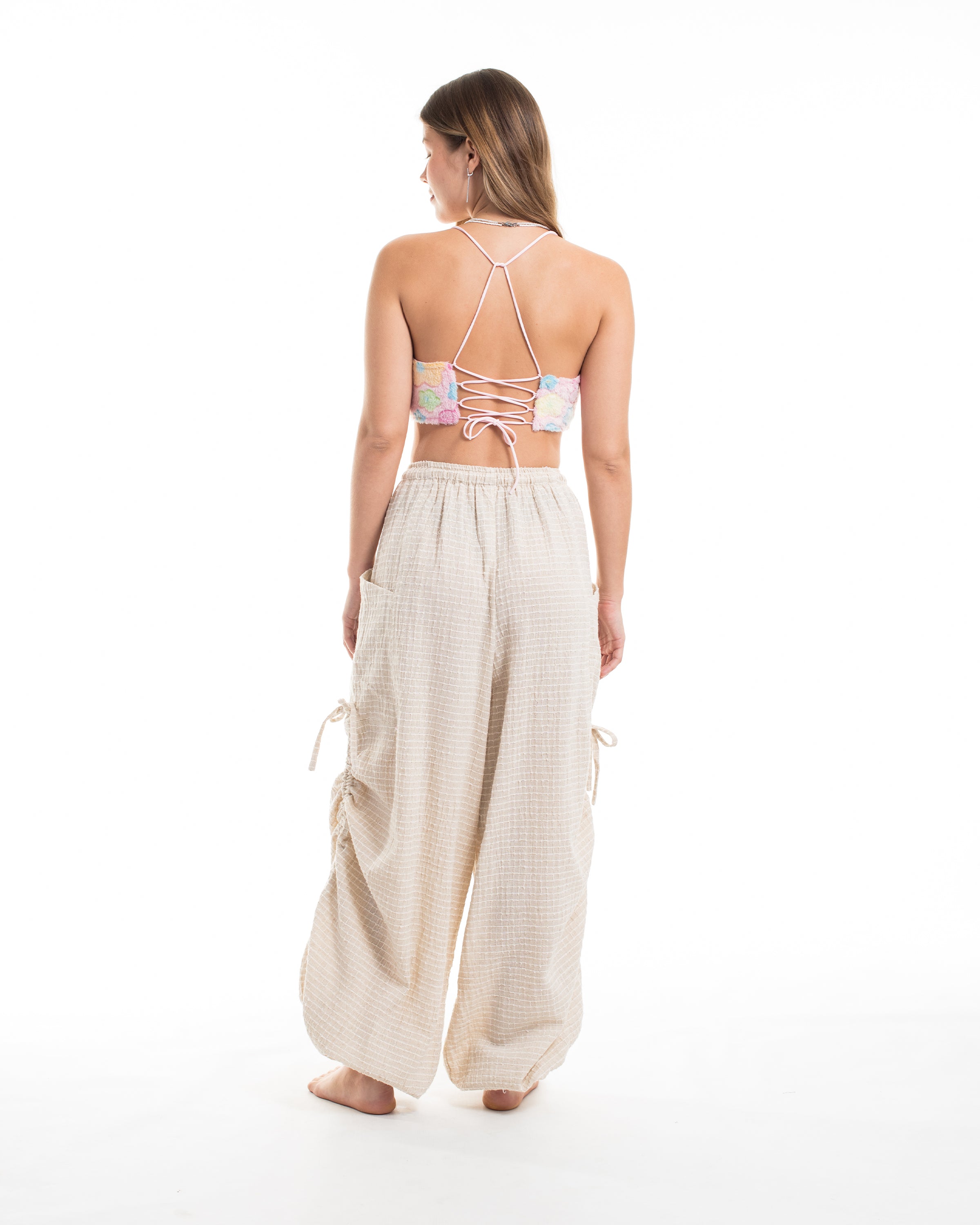Women's Ribbed Linen Cotton Blend Pants in Natural