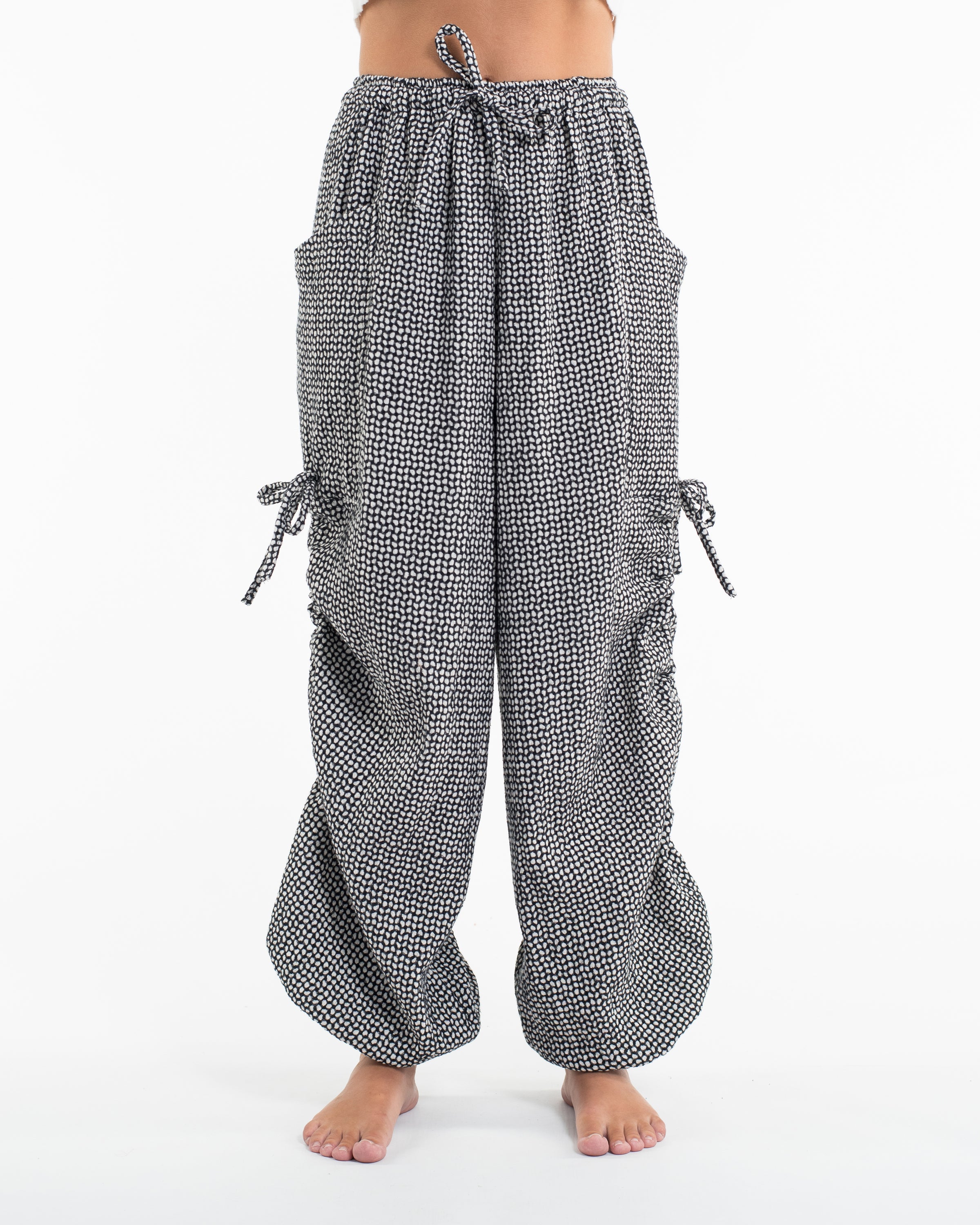 Women's Ribbed Linen Cotton Blend Pants in Black