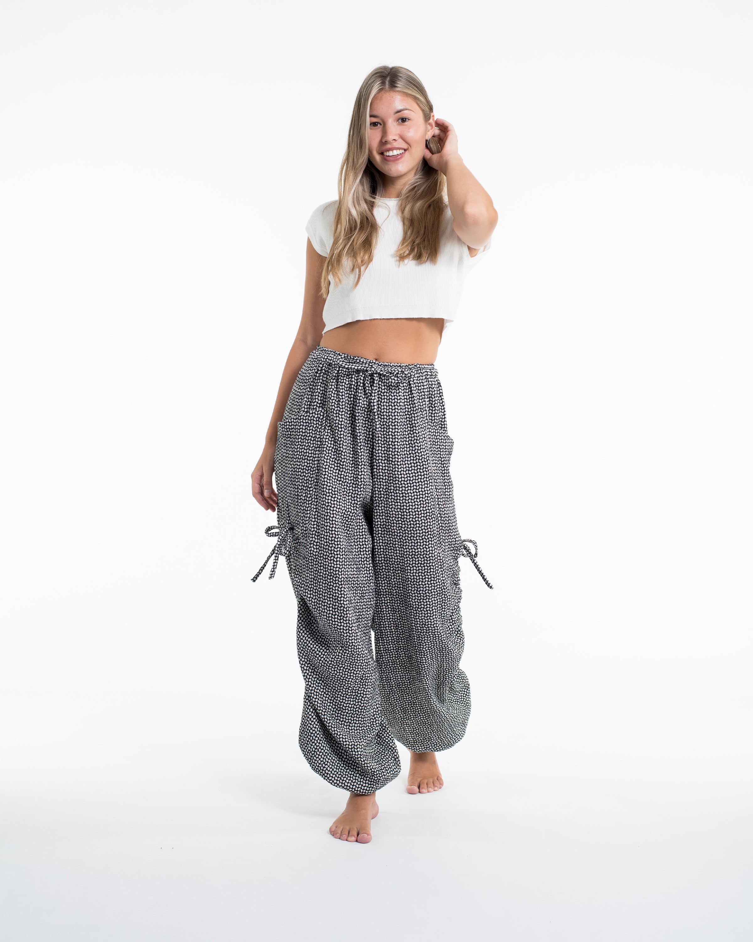 Women's Ribbed Linen Cotton Blend Pants in Black