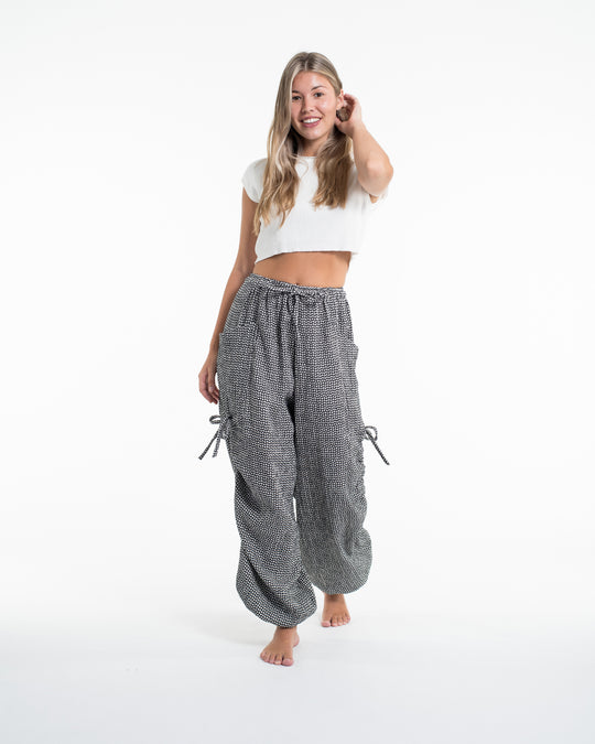 Women's Ribbed Linen Cotton Blend Pants in Black