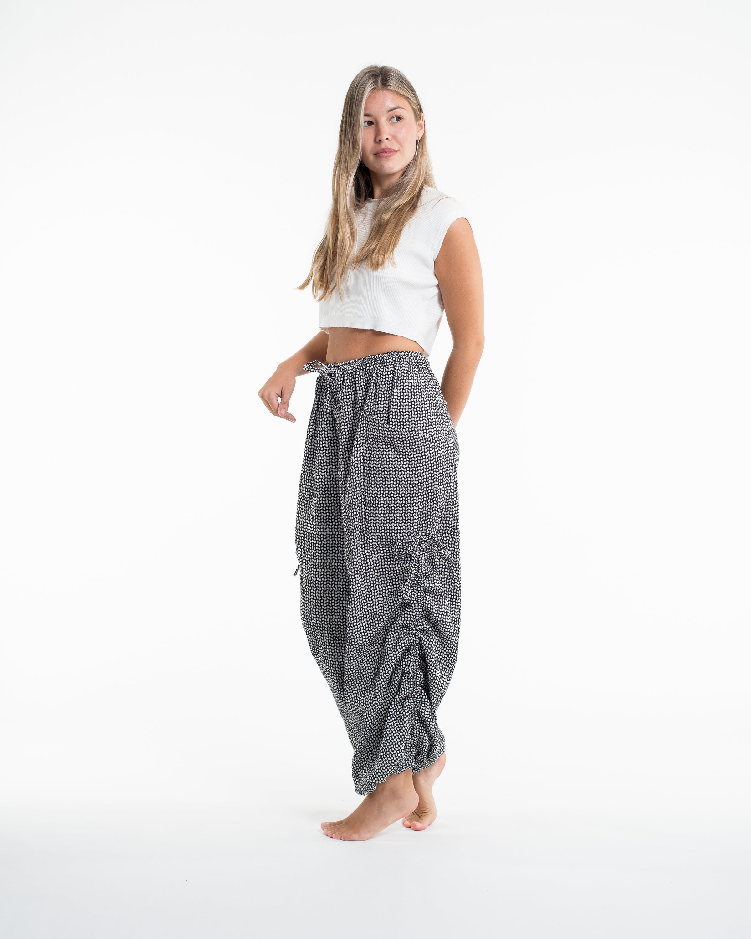 Women's Ribbed Linen Cotton Blend Pants in Black